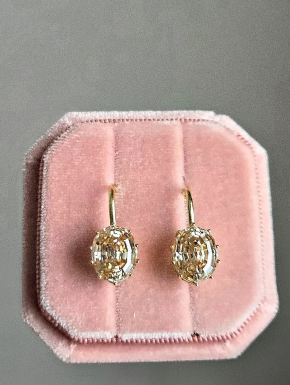 4CTW Champagne Oval Step Cut Sterling Silver Earrings